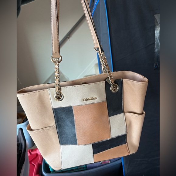 Calvin Klein Patchwork Tote - Tan, Black, Cream - Picture 1 of 4